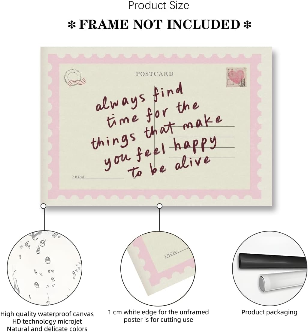 Always Find Time Inspirational Wall Art Print Vintage Postcard Rustic Quote Poster Trendy Horizontal Positive Saying Pink Preppy Painting for Bedroom Happy Home Decor 8x12inch Unframed