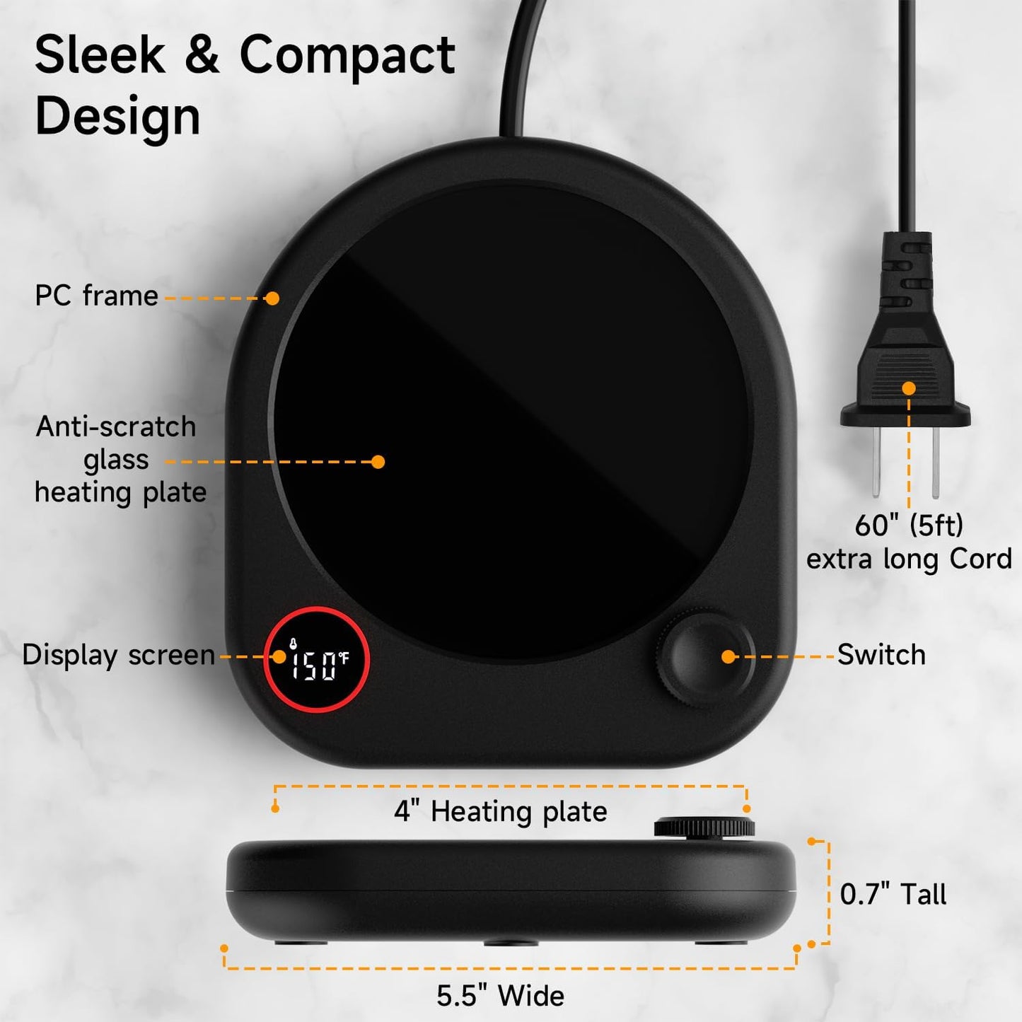 Coffee Mug Warmer Set, Heated Coffee Cup for Desk with Auto Shut Off, Smart Electric Heater for Tea Milk Beverages Candle with Adjustable Temperature Display