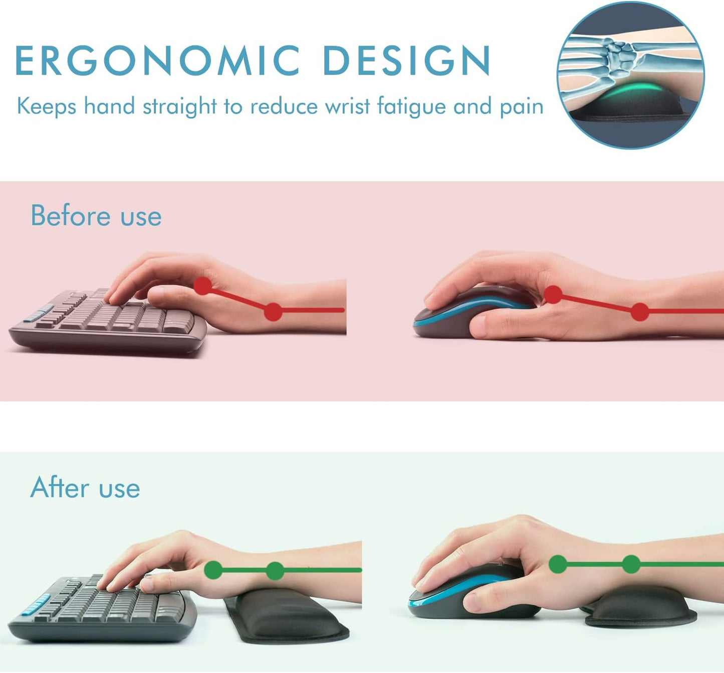 VAGAU Premium Keyboard Wrist Rest and Mouse Pad Wrist Support, Ergonomic Memory Foam Set for Office, Laptop, Mac, Computer and Gaming, Comfortable Typing &Wrist Pain Relief (2 Pack)