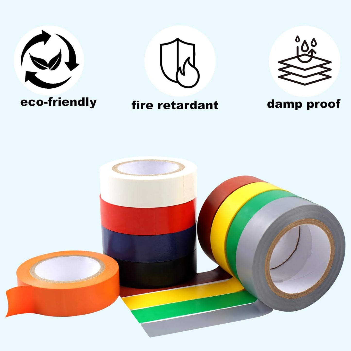 Romeda 9 Pack Coloured Electrical Tape, Electrical Tape Colours Water, Sun, and Oil Resistant, Suitable for Most Domestic, Commercial, and Industrial environments.