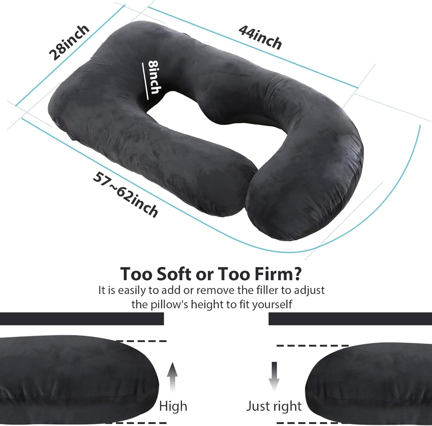 BATTOP Pregnancy Pillows for Sleeping, Full Body Maternity Pillow for Side Sleeping, Support for Back, Legs, Belly, HIPS, 57 Inch Pregnancy Pillow with Removable Cover, Black