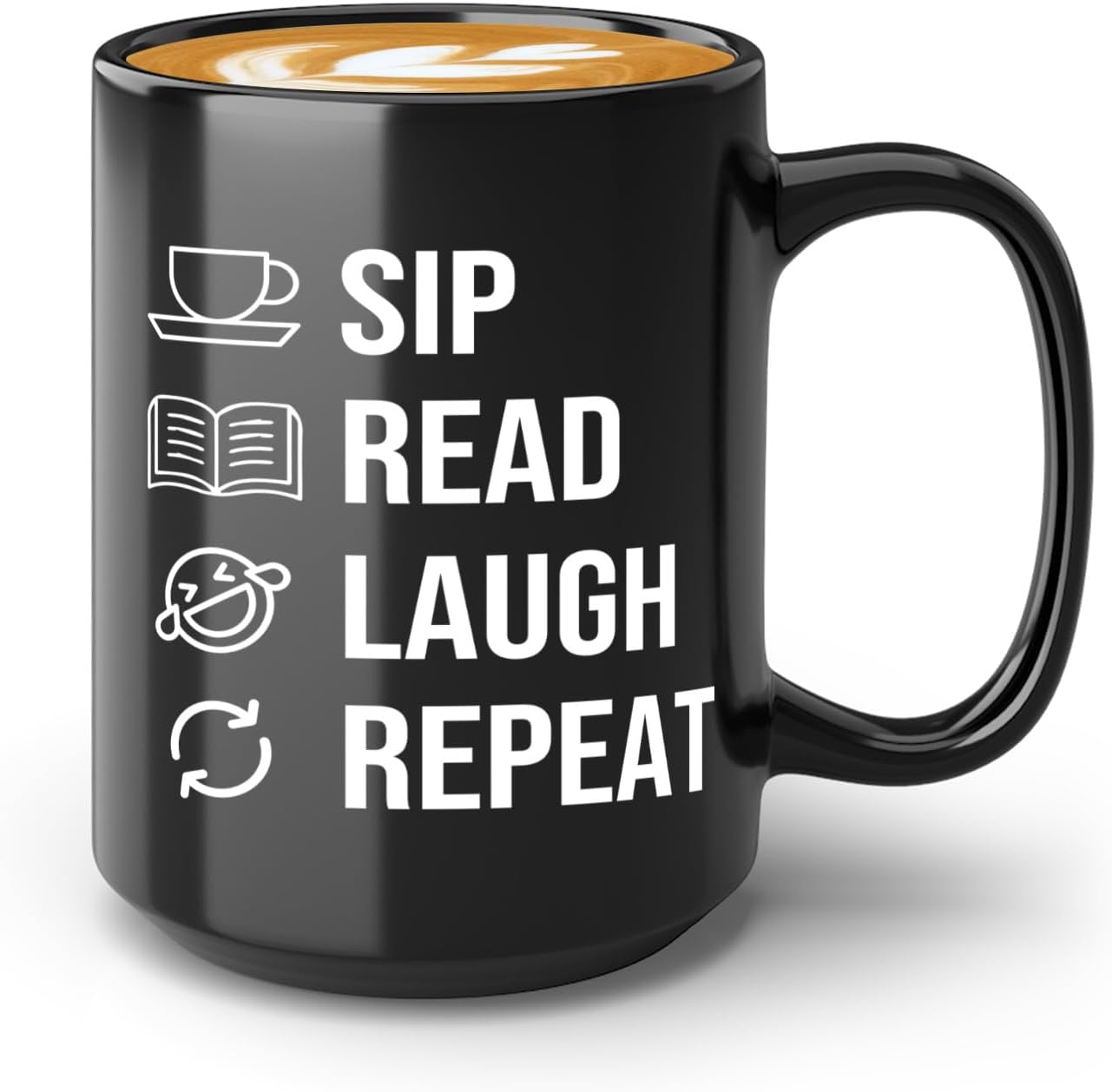 Book Lover Coffee Mug 15oz Black -SIP Read Laugh - Bookworm Literature Library Book Lover Reader Booked Editor Intellectual Studious