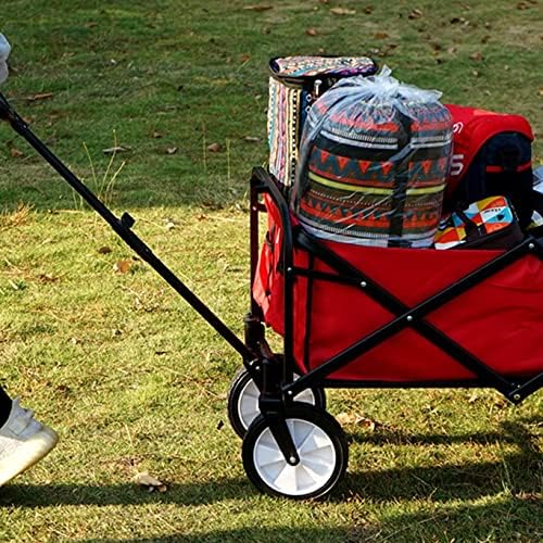 Portable Utility Wagon Home Garden Wagon Cart with Storage Basket Folding Cart Camping Cart Outdoor Wagon 4 Wheels Beach Trolley (Color : Black)