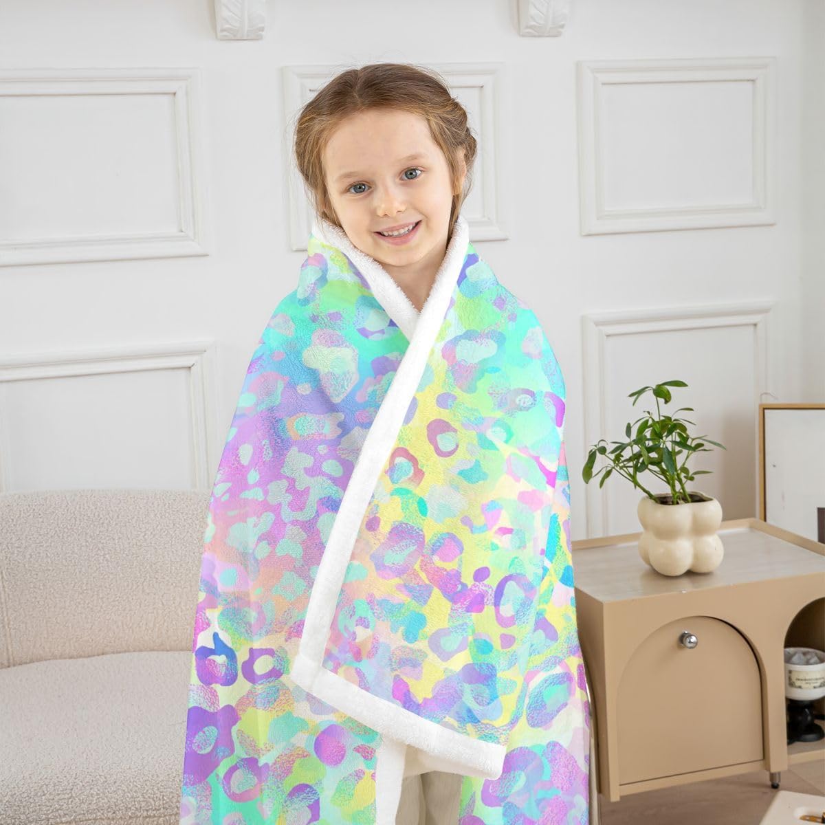 Girls Colorful Leopard Sherpa Blanket Safari Cheetah Print Fleece Throw Blanket Modern Leopard Design Plush Blanket for Boys Girls Kids Room Decor Lightweight for Sofa Bed Couch,Throw 50x60 Inches