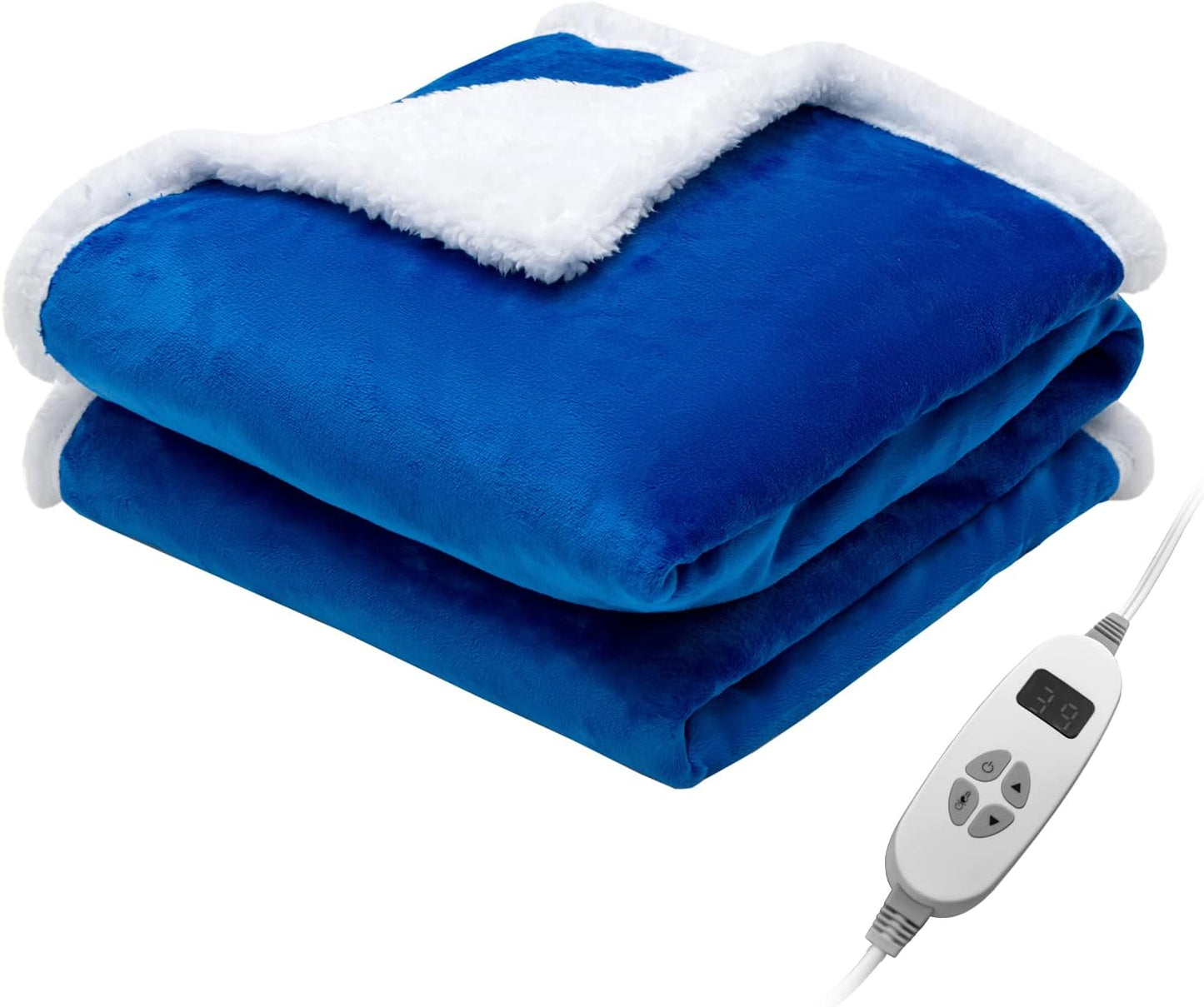 Giantex Heated Electric Blanket Throw, Reversible Flannel & Sherpa Fleece Blanket with 10 Heat Levels, 9 Hours Auto Shut-Off, Overheat Protection, 50'' X 60'' Machine Washable, Heating Blanket(Navy)