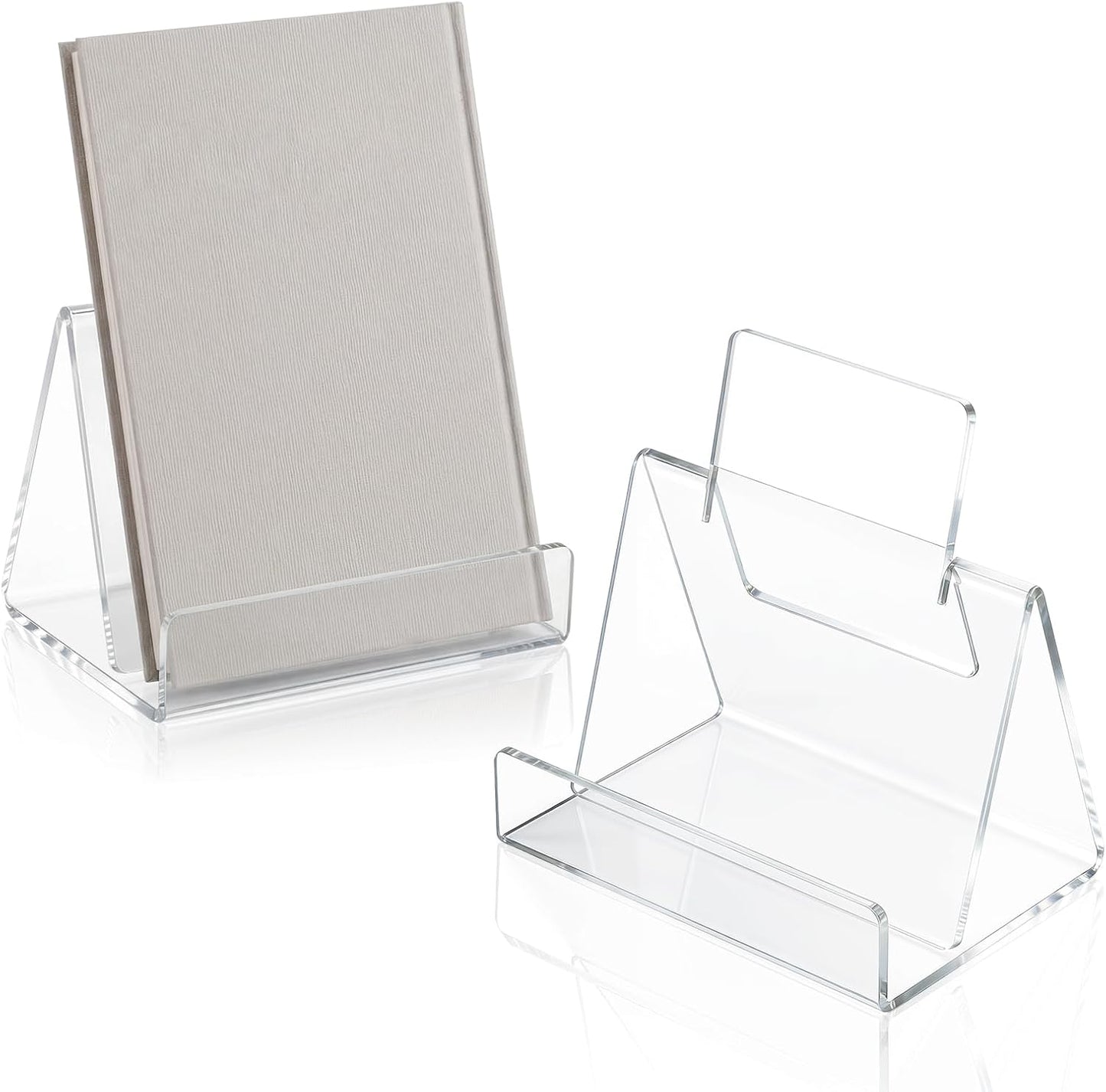 Marspark 2 Pack Clear Acrylic Display Book Stand, Acrylic Brochure Holder for Artworks Display Easel for Comics Photos Easel Holder, Flyers, Pamphlets, Booklets, Menu, Leaflets & CDs