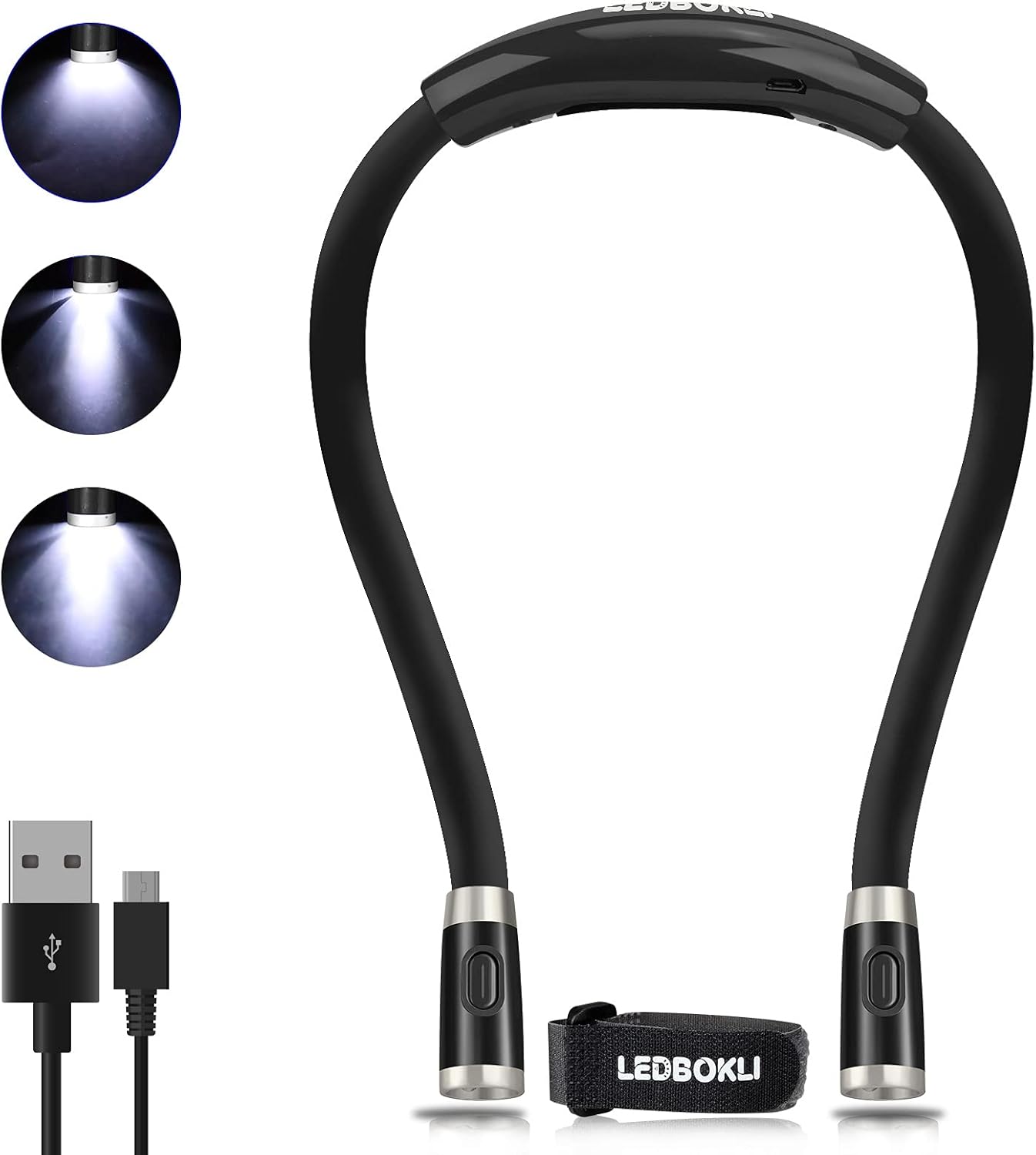 Book Light for Reading in Bed, Rechargeable Neck Reading Light, 650mAh 3 Lighting Modes 4 LED Beads, Reading at Night Hands Free, Neck Light for Reading, Knitting, Repairing (Black)