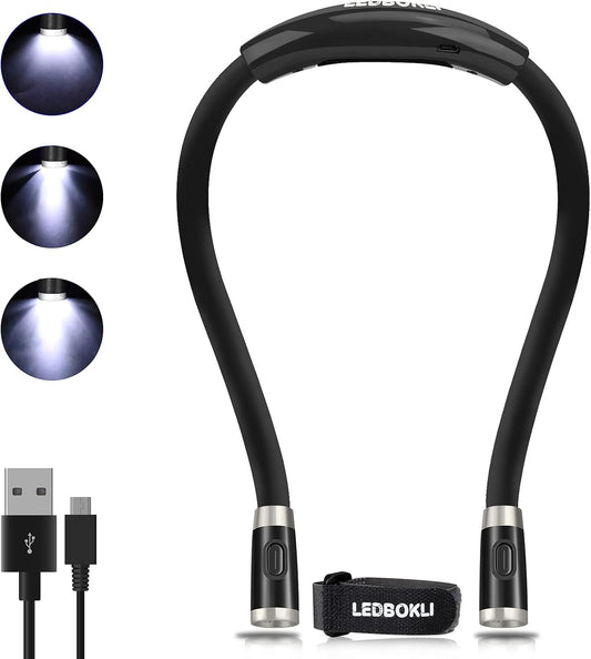 Book Light for Reading in Bed, Rechargeable Neck Reading Light, 650mAh 3 Lighting Modes 4 LED Beads, Reading at Night Hands Free, Neck Light for Reading, Knitting, Repairing (Black)