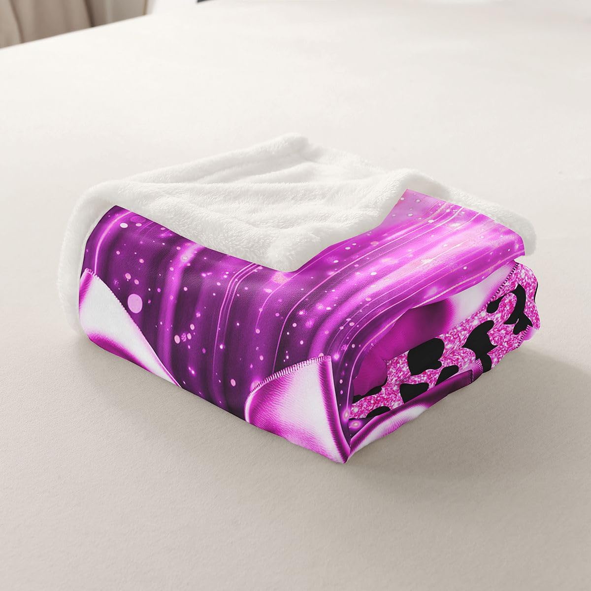 Feelyou Pink Purple Leopard Sherpa Blanket Plush Fuzzy Cute Bow Fleece Throw Blanket Boys Girls Sweet Animal Pattern for Bed Couch Chair Living Room Coquette Aesthetic Bedroom Decor 40"x50"