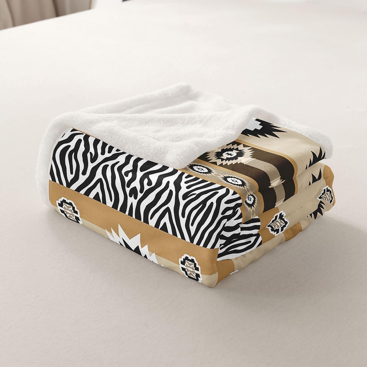 Feelyou Boho Southwestern Aztec Sherpa Throw Blanket for Couch Rustic Western Exotic Tribal Super Soft Cozy Fleece Zebra Print Blanket for Winter, Plush Throw Baby 30"x40" All Season