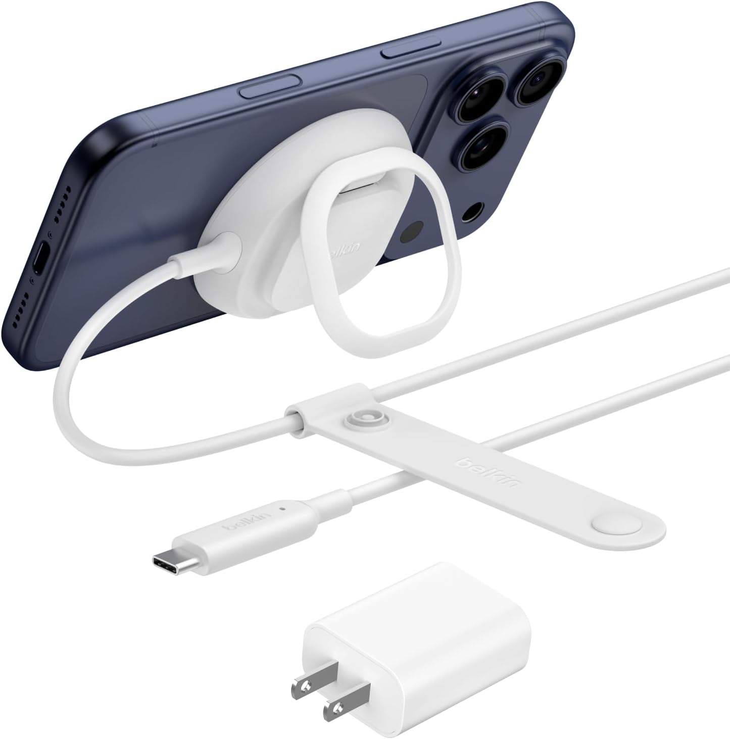 Belkin MagSafe Charger, Magnetic iPhone Charger w/ Qi2 25W, Fast Wireless Charging Pad w/Kickstand for iPhone 17 Series, Samsung Galaxy, Pixel 10, AirPods Pro, Travel - Adapter Included, White