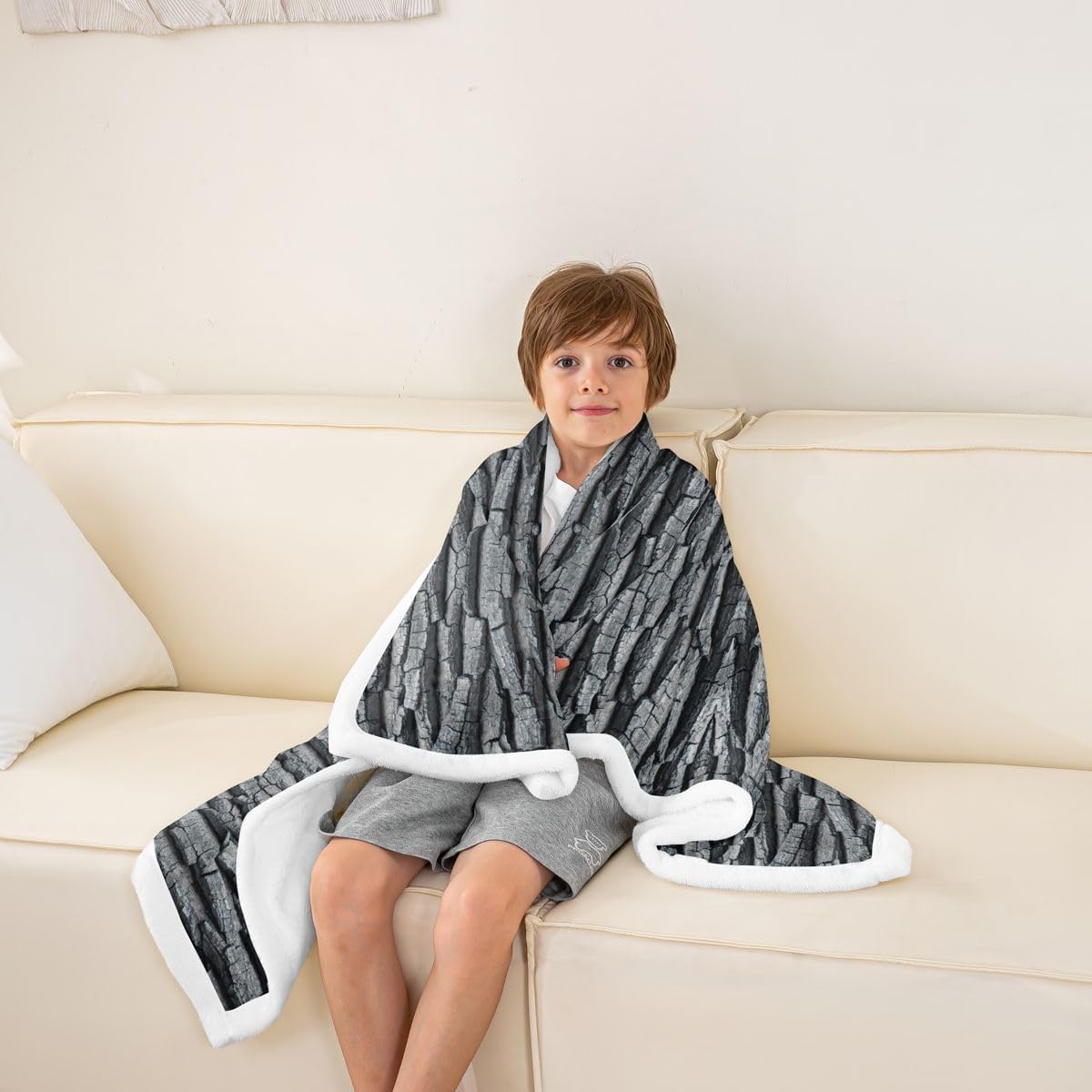 Feelyou Camouflage Sherpa Throw Blanket for Couch Dark Gray Tree Branch Camo Super Soft Cozy Fleece Botanical Blanket for Winter, Plush Throw Rustic Cabin Country Baby 30"x40" Nature Theme All Season
