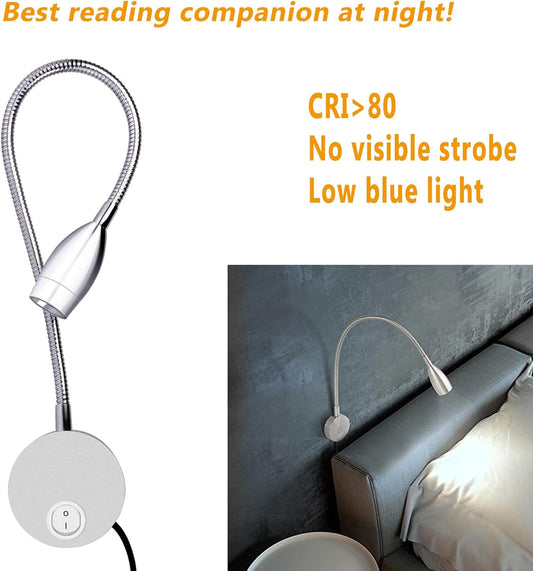 ALLDIO Plug in Wall Sconce, Wall Mount Book Lights for Reading in Bed, Minimalist LED Bedside Reading Lamp Bookshelf Display Lights (3W, Warm White)