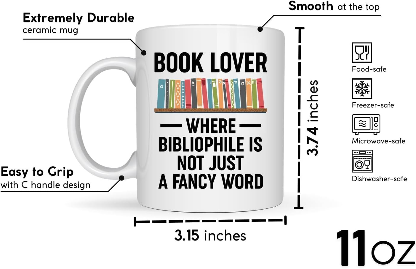 Book Lovers Coffee Mug 11oz White -Bibliophile lover - Book Reader Bookworm Addict Bookish Librarian Nerd Gifts Decor for Men Women
