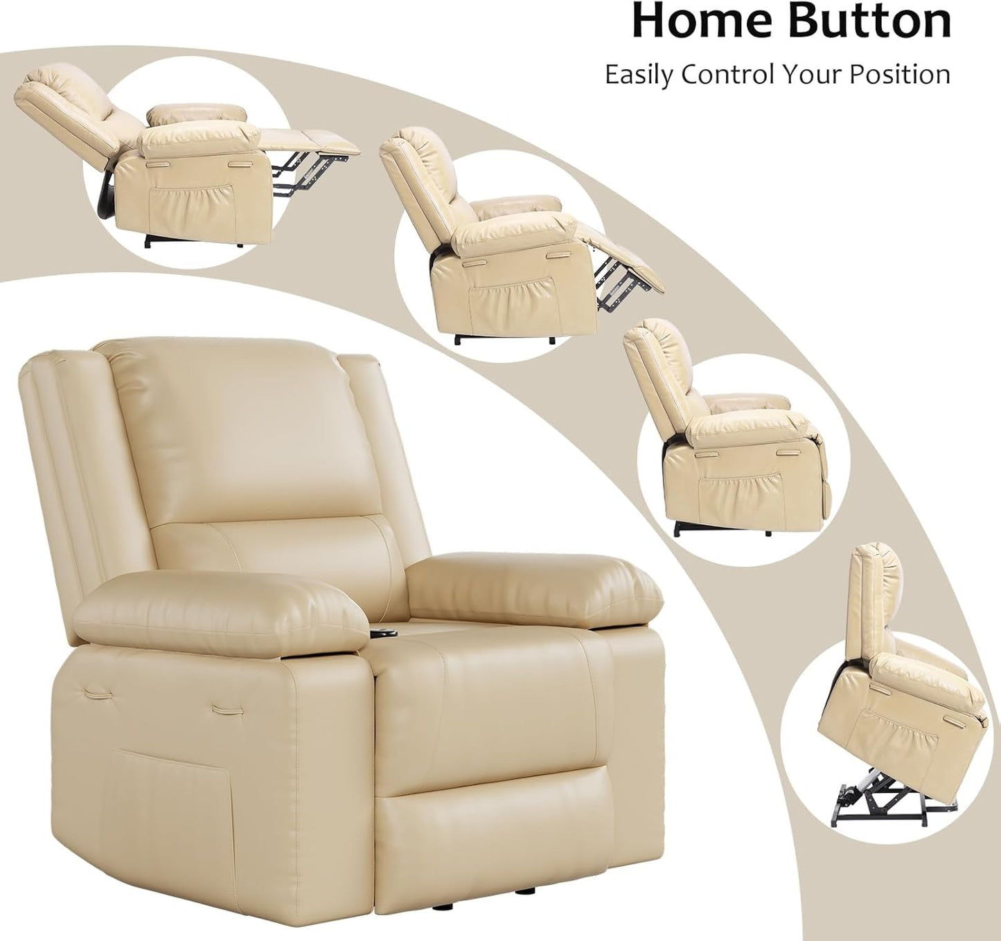 Power Lift Recliner Chair for Adults Adjustable Electric Reclining Sofa Lounge with Massage and Heat PU Leather Reclining Chairs with Side Pocket for Living Room Bedroom(Brown)