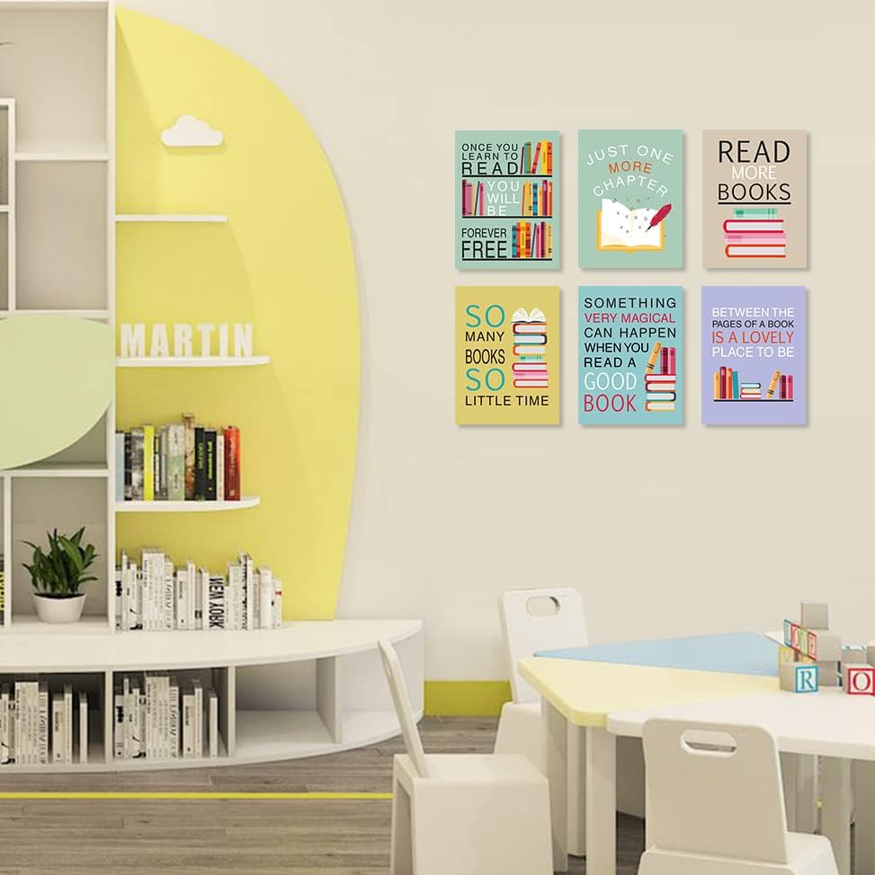 CHDITB Read Book Classroom Decor, Inspirational Quotes Reading Wall Art Print For Kid, 12x16 Inches Colorful Motivational Books Educational Canvas Wall Art For Library Reading Room School Wall Decor