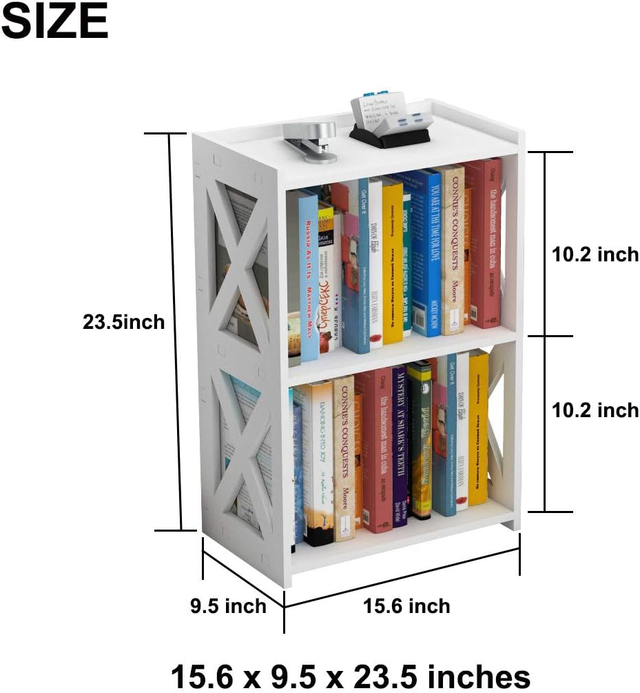 Side Table, 3 Tier 2 Shelf Small Bookshelf Bookcase for Small Spaces, Bedside End Table Nightstand, Kids Book Storage Shelves for Bedroom Living Room Office, White