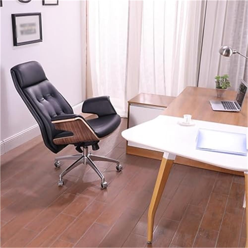 High Back Ergonomic Leather Office Chair with Lumbar Support Adjustable Height Computer Chairs for Long Hours Bedroom Vanity Workstation Reading(Black)