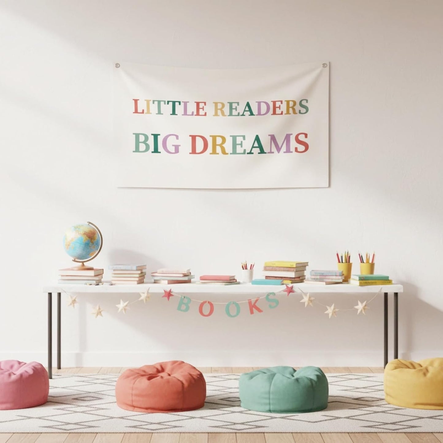 Canvas Wall Hanging Banner Flag (30"L x 20"W), "LITTLE READERS BIG DREAMS" Inspirational Quote Wall Art, Boho Minimalist Fabric Sign with Metal Grommets for Library, Classroom, Kids Room & Nursery