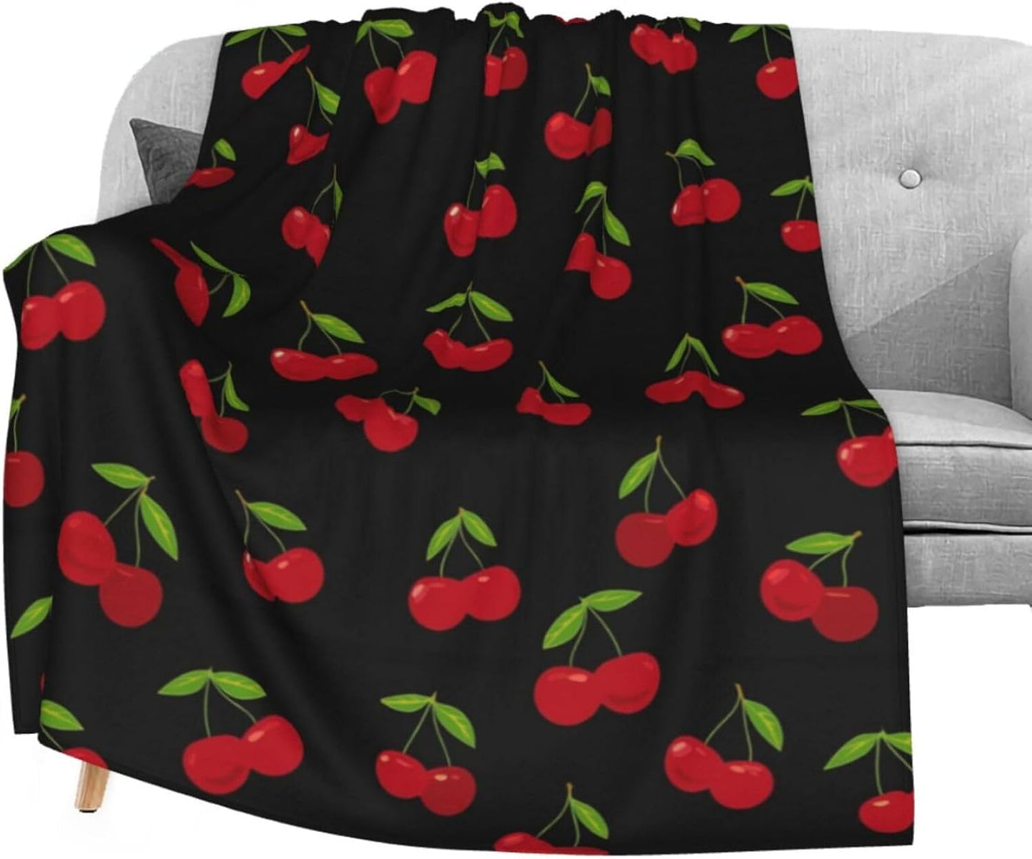 KiuLoam Flannel Blanket Red Cherry Pattern Fleece Throw Blanket for Couch Sofa Living Room Bedroom 50x60 Inches for Kids Women Men
