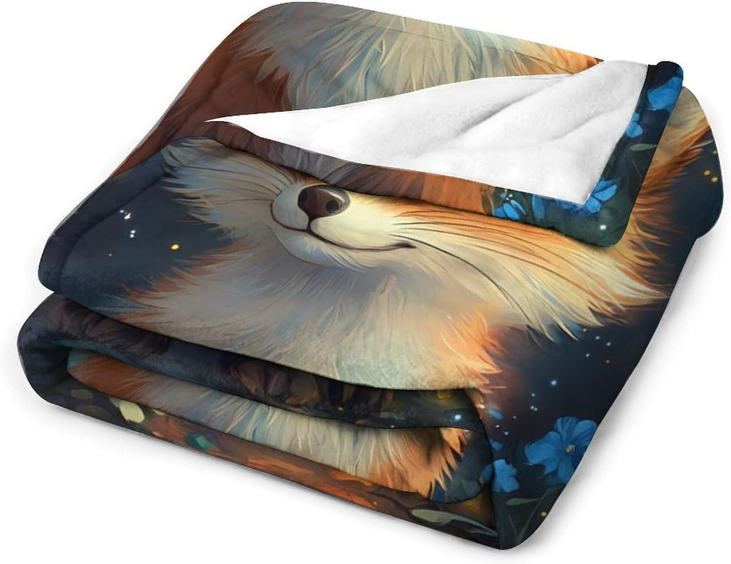 Fox Flowers Throw Blanket for Couch Bed Plush Cozy Fuzzy Flannel Blanket for All Season 40"x50"