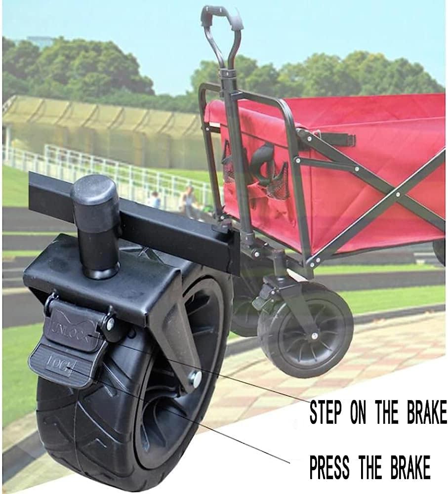 Handcart, Folding Camping Cart Garden Trolley Coaster with Removable Canopy Brake and Tail Bag Beach Foldable Hand Cart Trolley Truck Offroad