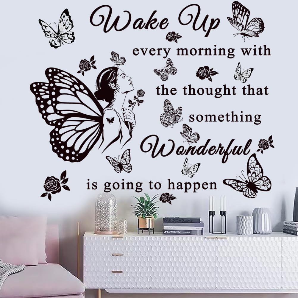 Inspirational Quote Decals: 'Wake Up... Wonderful Happening' Vinyl Wall Sticker for Office, Classroom Decor