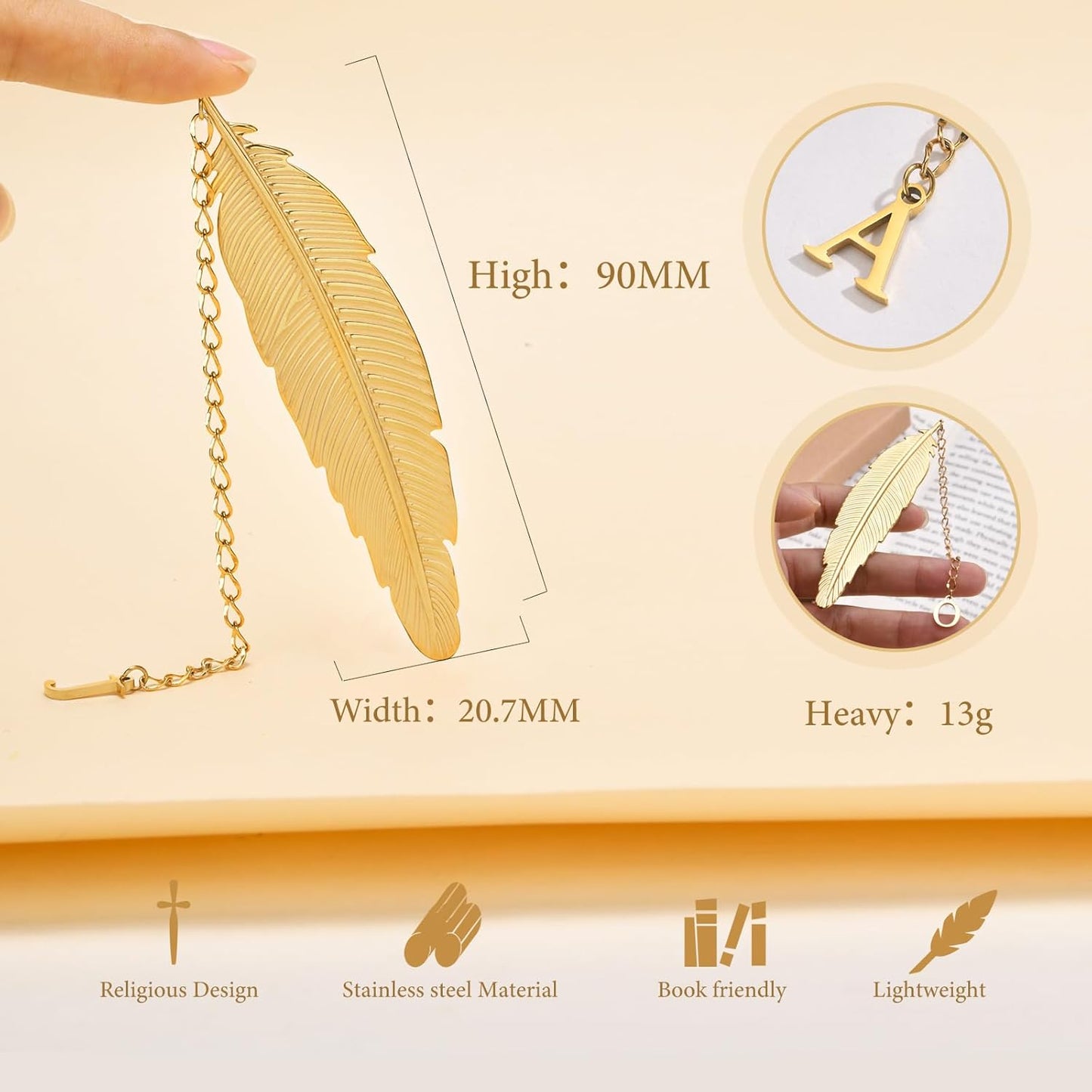 Metal Feather Bookmark with Initial - Cute 26 Letters Custom Initial Book Marks for Reading Women Book Lovers Gifts Teacher Appreciation Gifts Personalized for Readers Mom Student Friend