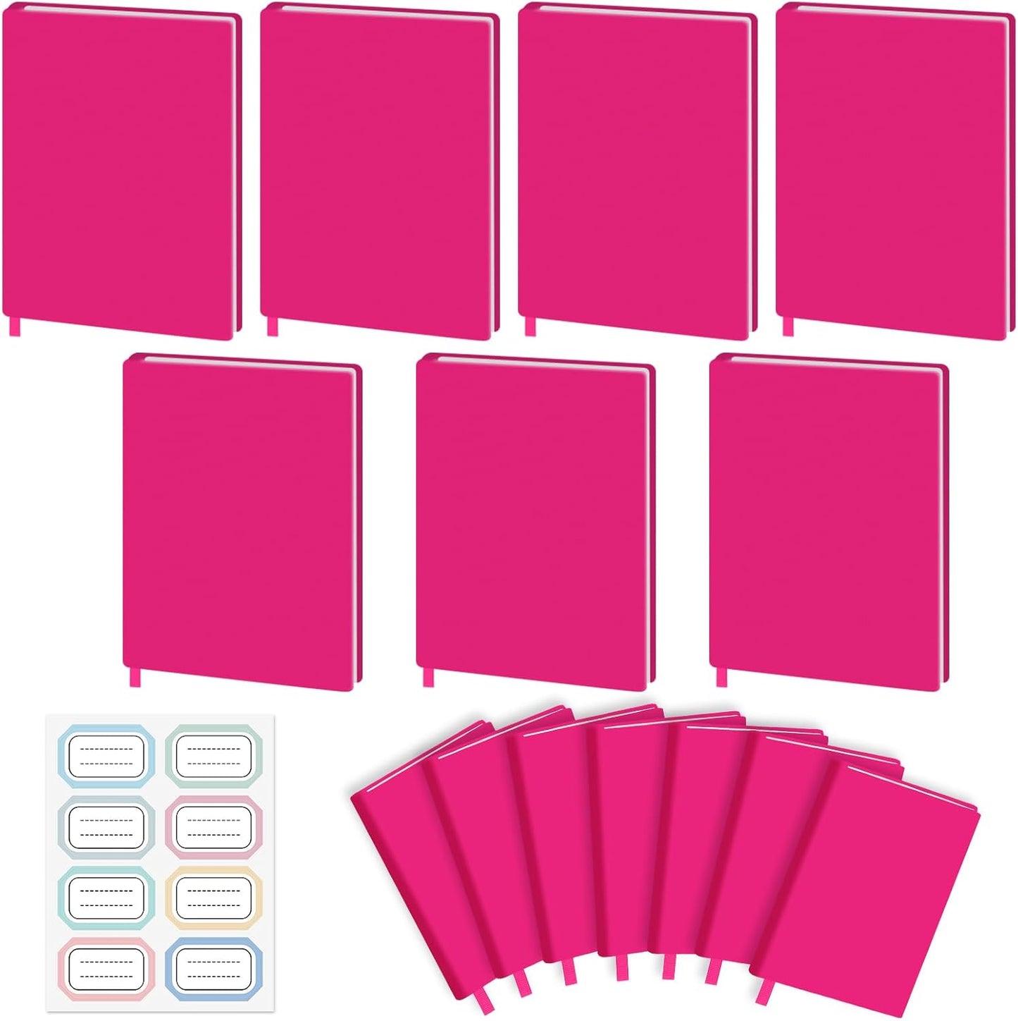 Jumbo Book Covers 7 Pack Reusable Fabric Book Cover Protective Books Covers 9 x 11 Inch Pink Stretchable Books Sleeve Cover with Label Sticker for Most Hardcover Textbooks Up to 10 x 12.5 Inch