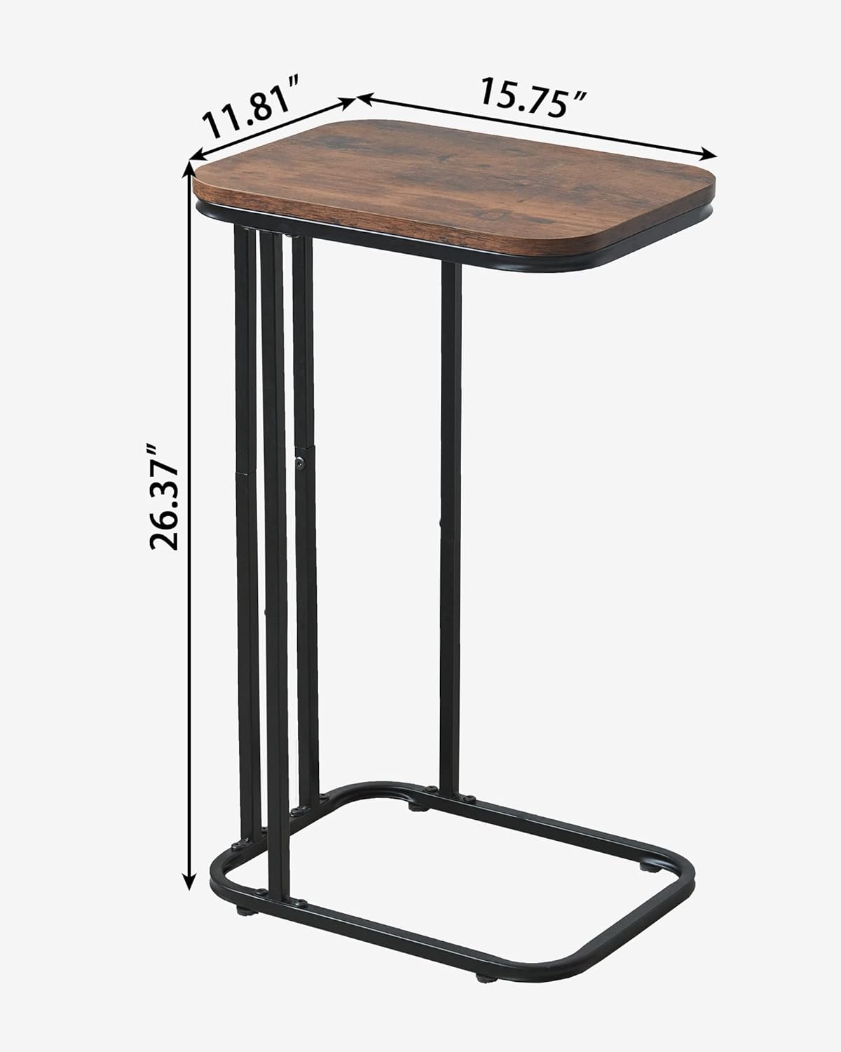 C Shaped End Table Set of 2, 26.6 inches High Small Side Table for Couch Sofa Bed, Tall Tv Tray Table, for Living Room, Bedroom, Metal Frame, Industrial Style, Rustic Brown & Black