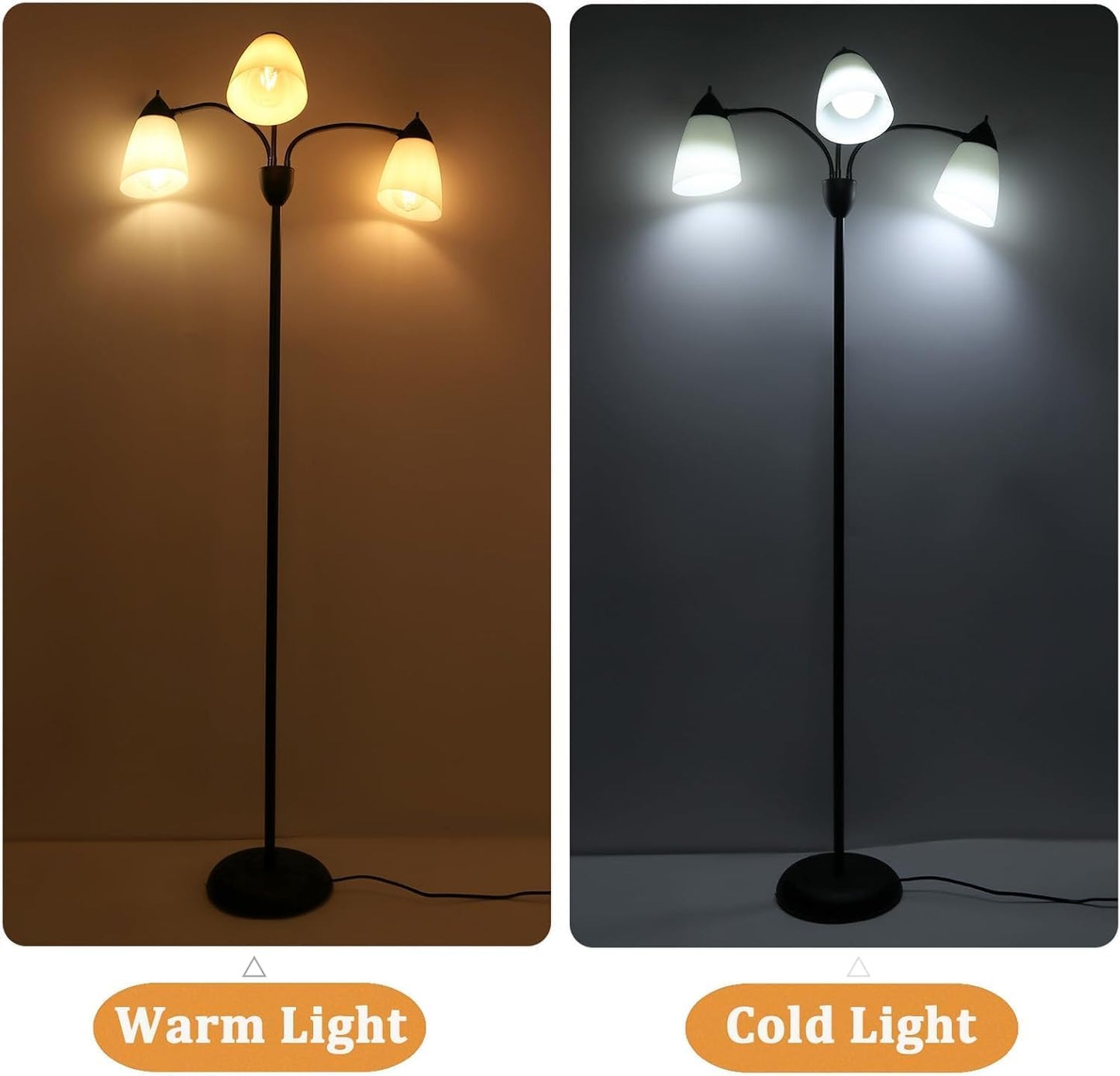 FIRVRE Modern Reading Floor Lamp, 3-Light Floor Lamp Black with Reading Lamp, Adjustable Flexible Tree Standing Lamp for Bedroom Study Room Office, Modern Multi Head Reading Floor Lights, E26 Base