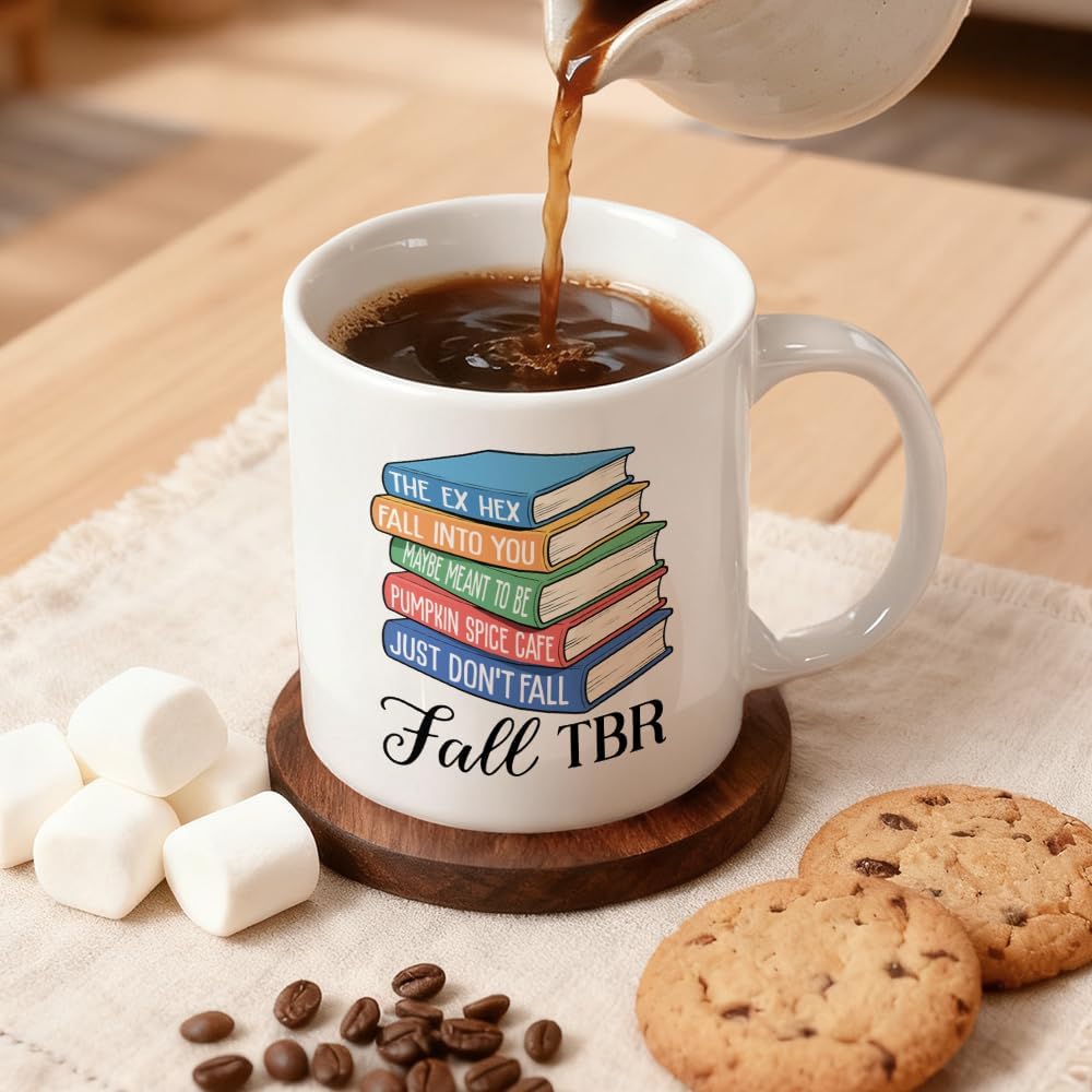Fall TBR Double-Sided Ceramic Mug, Funny Fall Reading Mug for Book Lover, Bookish Coffee Cup for Reader, Thanksgiving Birthday Gifts for Bookworm, Autumn Christmas Reading Gifts for Friend BBF