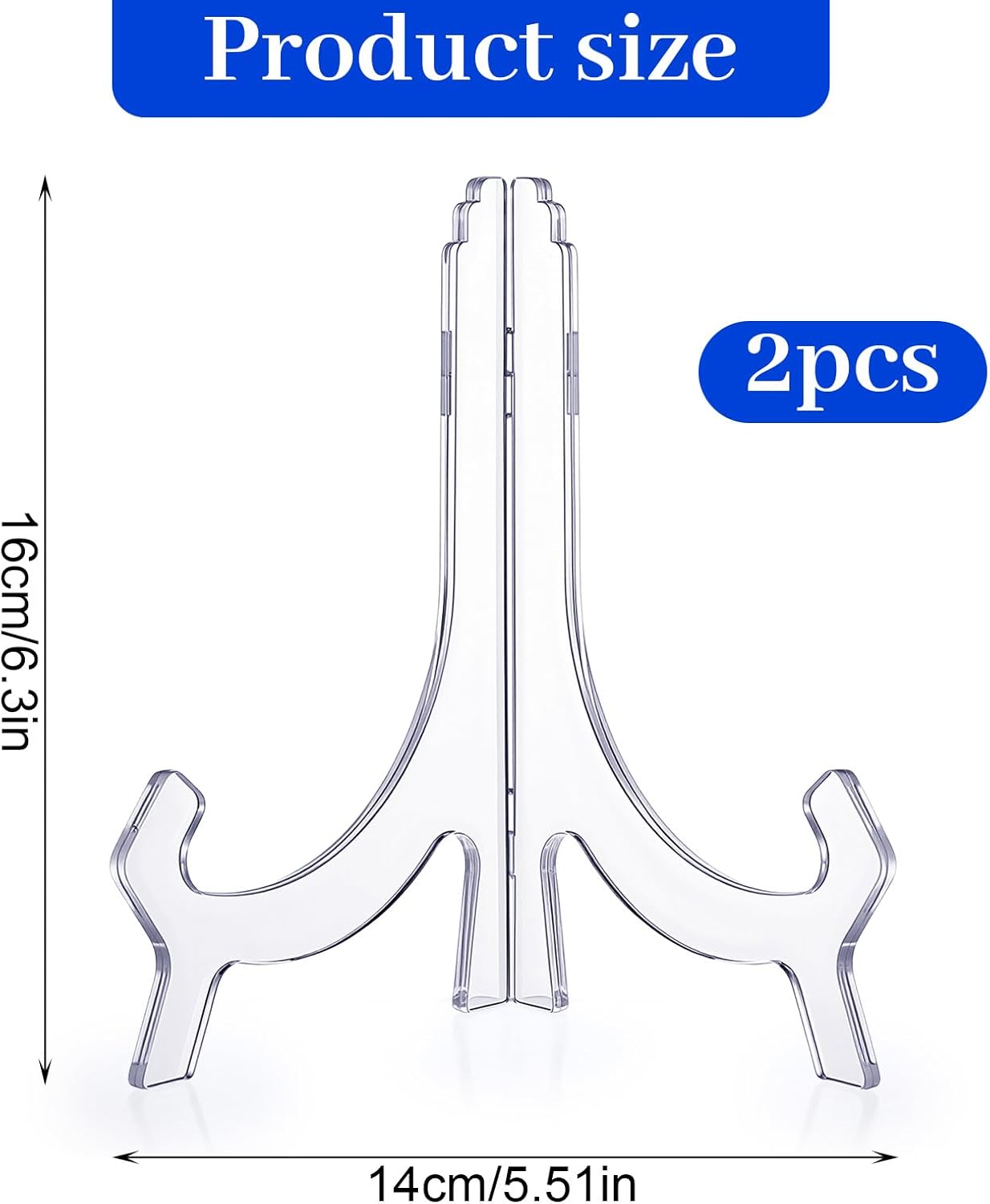 2 Pcs Acrylic Plate Stands, 6.3" Clear Decorative Plate Holder, Folding Easel For Card, Frame, Picture, Magazine, Book, CD, Tables Decoration