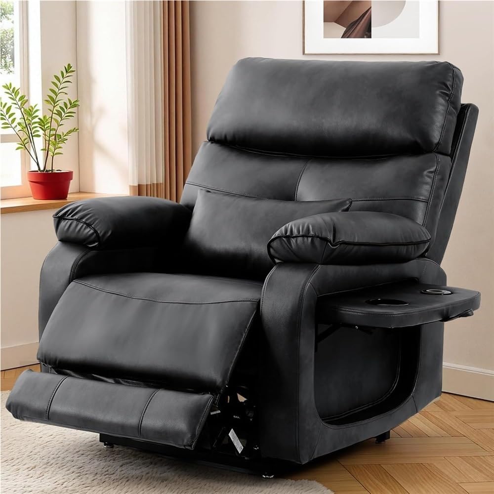 Power Lift Recliner Chair for Adults Elderly, Leather Furniture with Heat Massage, Infinite Position Lay Flat for Living Room Bedroom, USB Ports Cup Holder