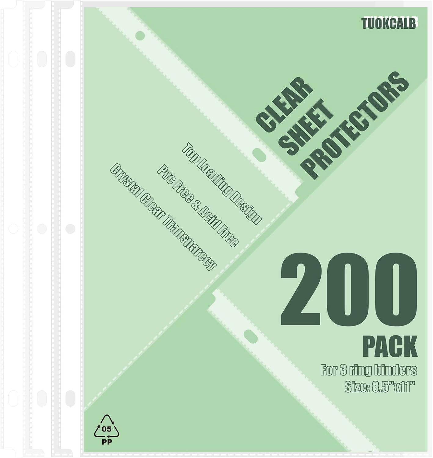 200 Pack Clear Sheet Protectors for 3 Ring Binder, Polypropylene Acid-Free Material, 8.5 x 11 Inch Letter Size, Protector of Your Documents