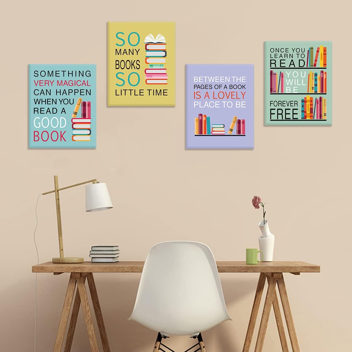 CHDITB Read Book Classroom Decor, Inspirational Quotes Reading Wall Art Print For Kid, 12x16 Inches Colorful Motivational Books Educational Canvas Wall Art For Library Reading Room School Wall Decor