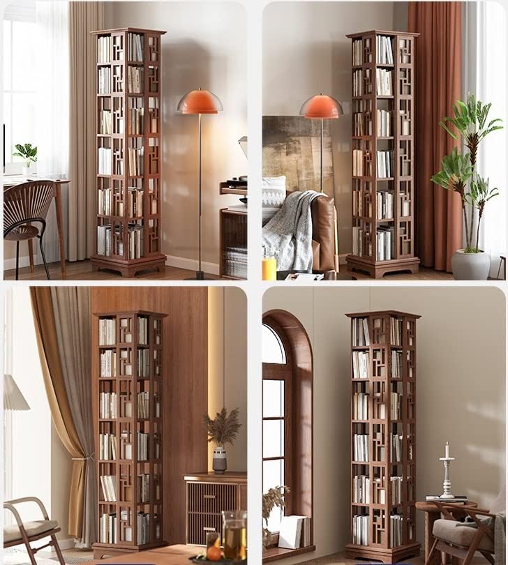 All Solid Wood Rotating Bookshelf, 360-degree Bookcase Creative Simple Floor Bookcase Shelf for Living Room MINGPING (Size : Log Color 5floors 44x44x170cm) ()