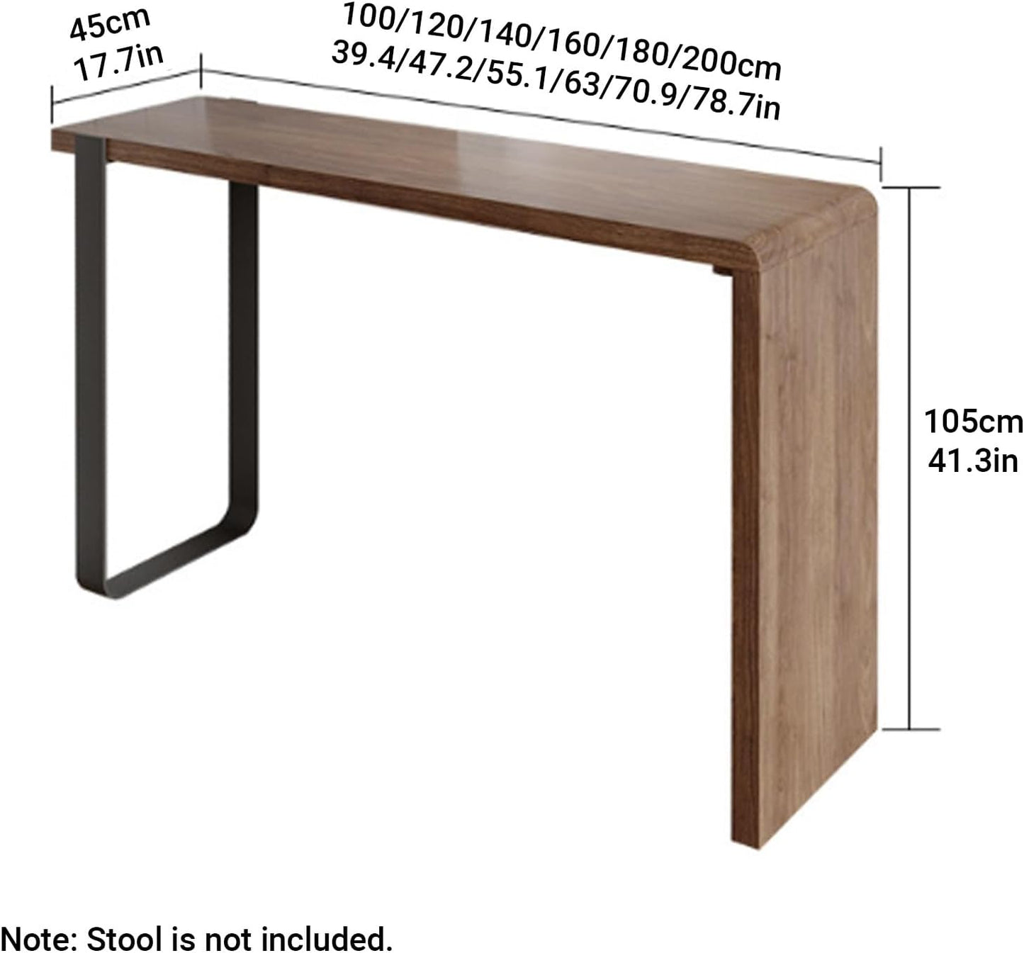 Industrial Rectangle Solid Wood Bar Height Table Long Narrow Bar Table with Metal Base and Solid Wood Bracket Balcony Dining Coffee Table Small Space,No Stool(100cm/39.4in)