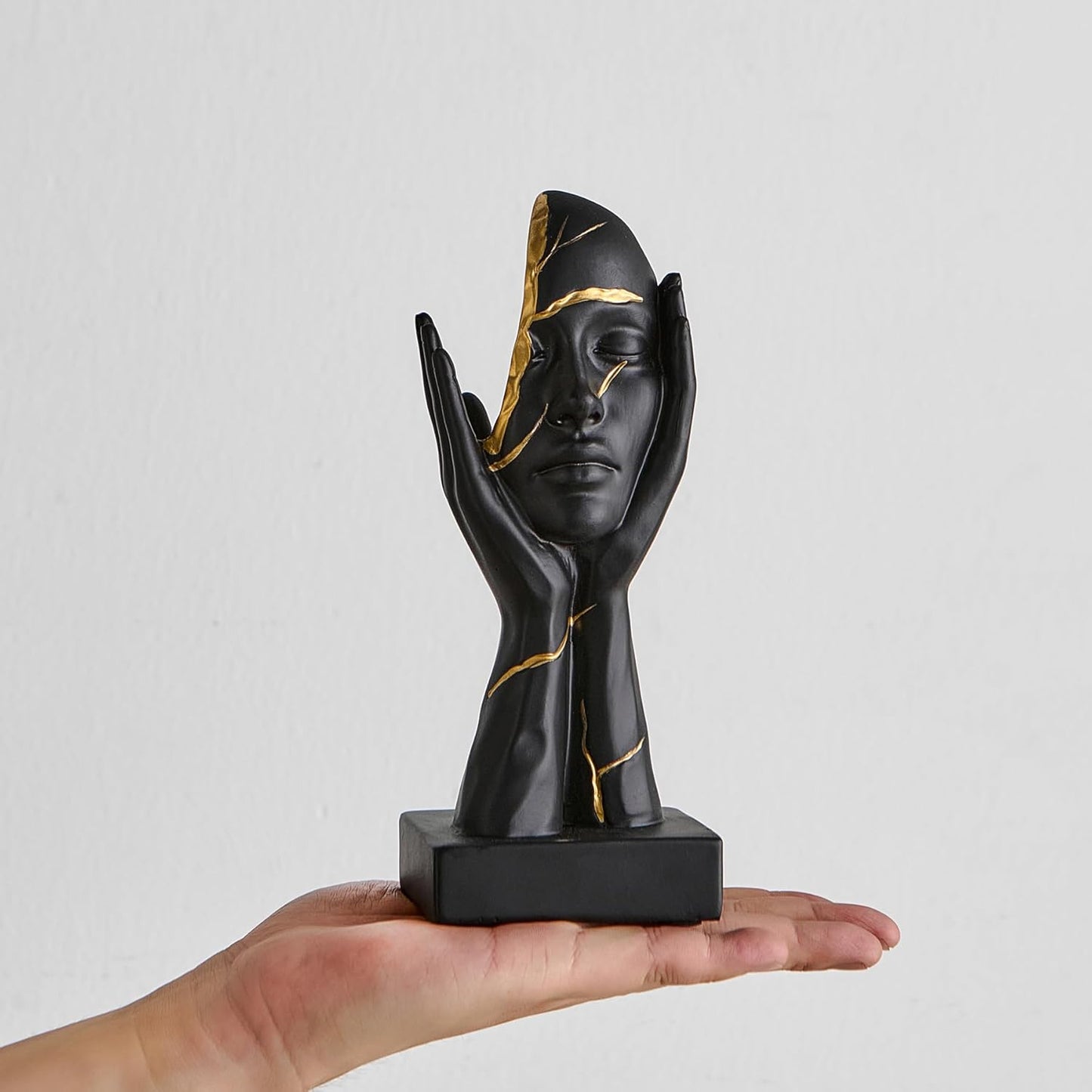 Black and Gold Decor Thinker Statues Set of 3, 7.5" H x 3.1" W Face Sculptures for Coffee Table Bookshelf Office Desk, Modern Abstract Art Sculptures Home Decor Living Room Decorations
