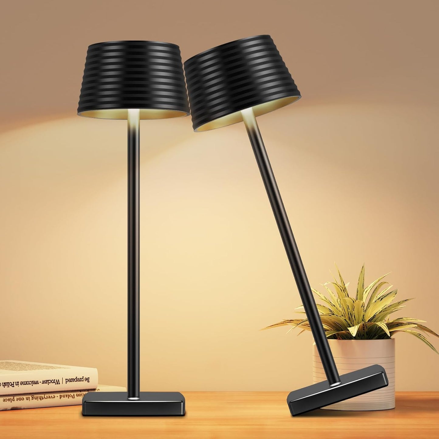 2Pack Cordless Table Lamps Rechargeable,Battery 6000mAh LED Portable Lights for Outdoor/Patio/Restaurant/Indoor Desk Lamp - IP54 Waterproof 3 Colors Stepless Dimming (2pack Black)