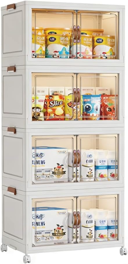 Large Stackable Storage Bins with Lids & Wheels,Foldable Plastic Storage Bins