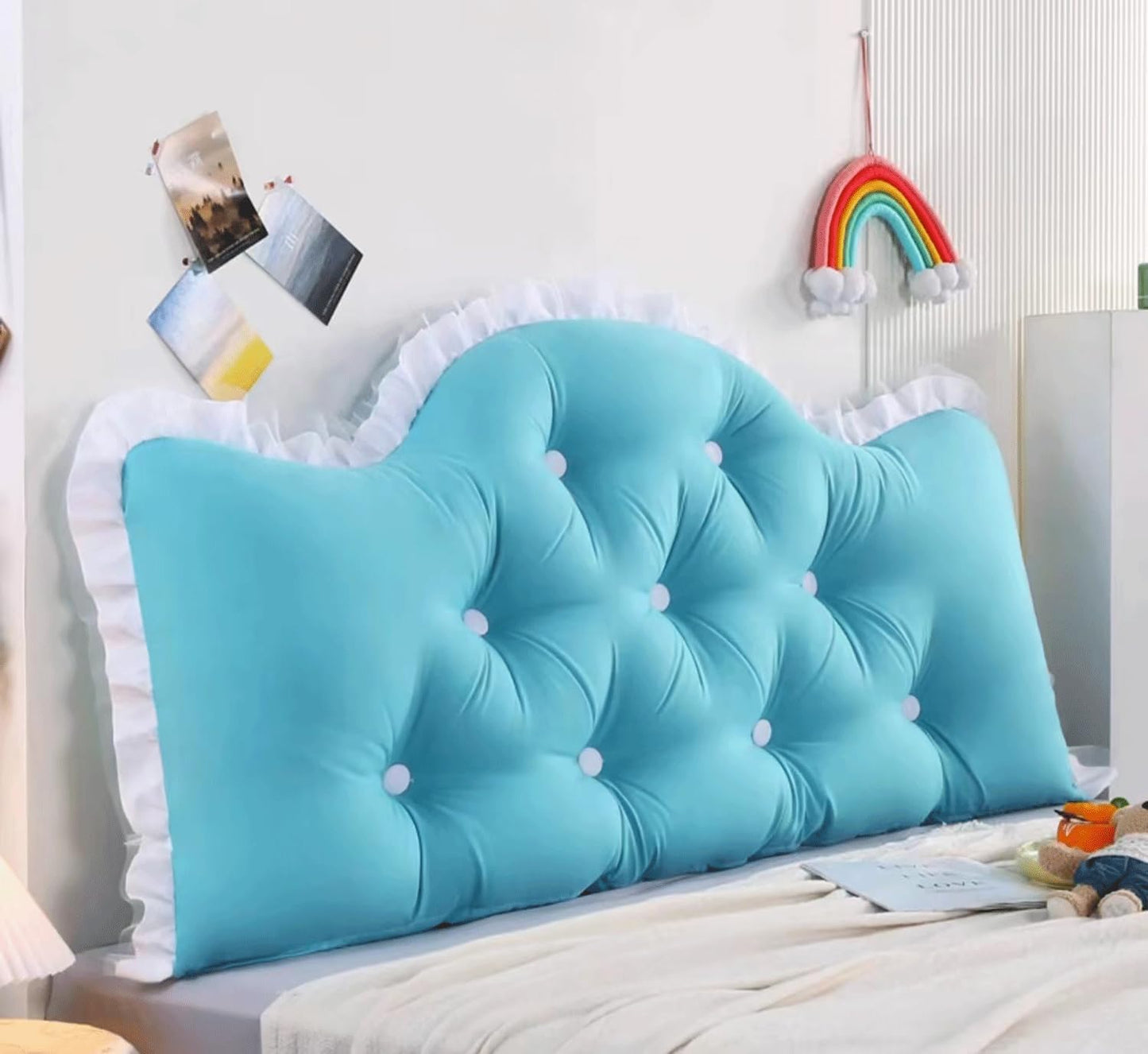 Large Headboard Pillow Bed Rest Wedge Pillow Lace Reading Pillow for Headboard Backrest Bolster Positioning Support Day Bed Bolster with Removable Cover(Size:70"/180cm,Color:A)