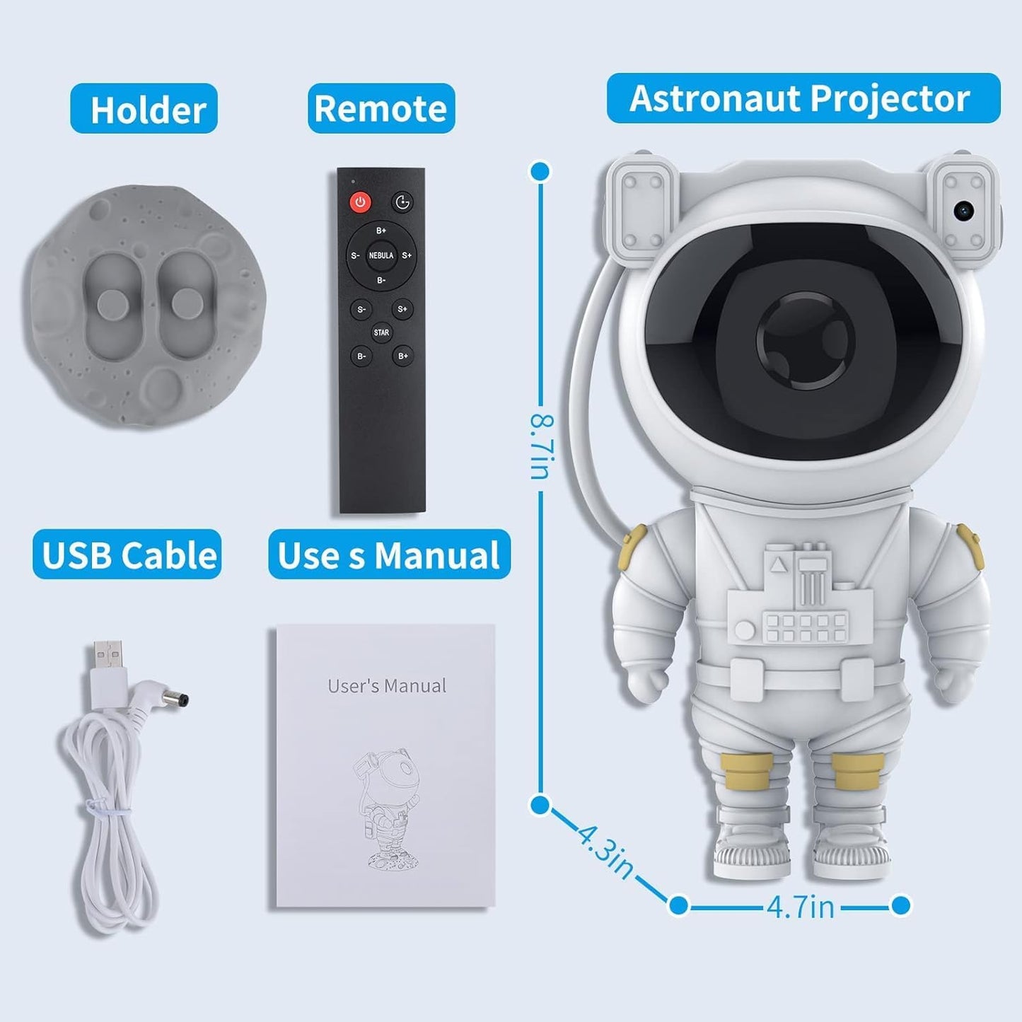Hiya-Naya Astronaut Galaxy Projector Night Light, Starry Ceiling LED Lamp Space Buddy Projector with Timer and Remote for Bedroom, Kids Room Decor, Birthdays Gift (White)