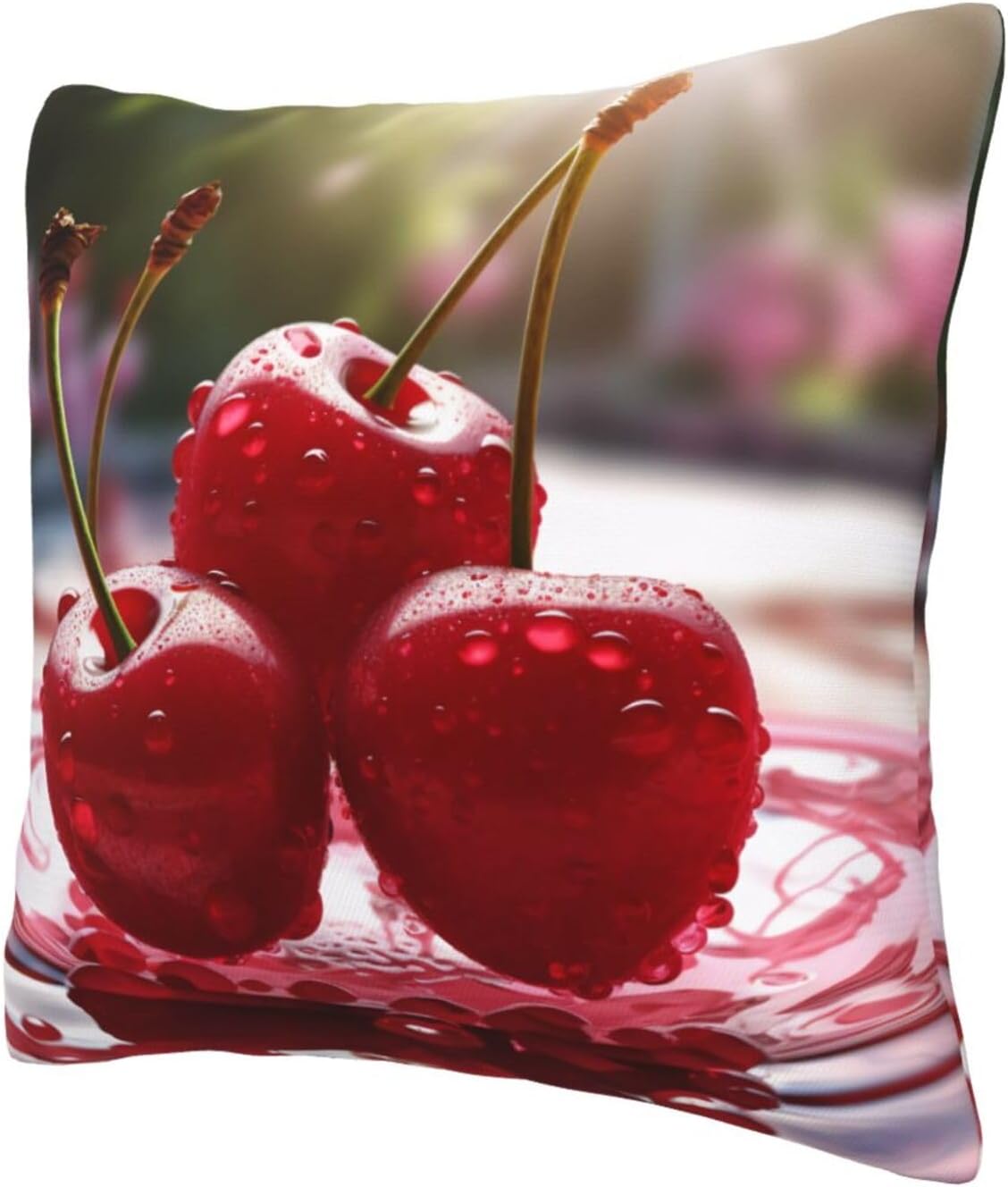 All-Season Square Pillow Covers 18"X18", Red Cherries, Decorative Throw Pillow Covers for Sofa Bed Couch, Hidden Zipper Cushion Cover, Square Lumbar & Accent Pillowcases for Home Decor