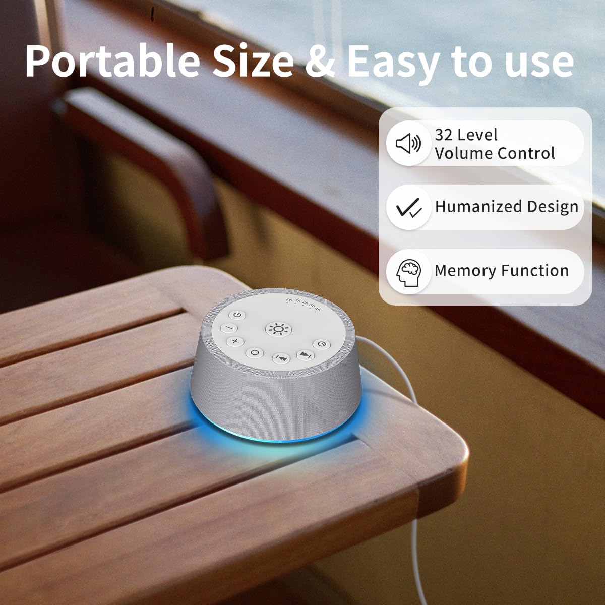 SoundLegend White Noise Sleep Sound Machines 30 Sounds 32-Level Volume 12 Colors Light 5 Timers Adjustable Light Brightness Compact for Everyone Travel Memory Function Gift