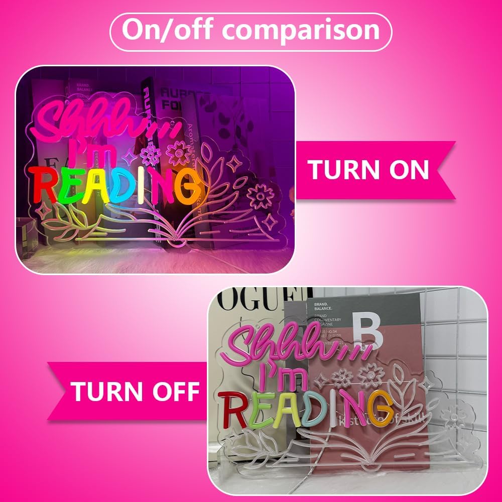 RuCvixkt Reading Neon Sign Classroom Led Neon Lights for Wall Decor, Bookshelf Neon Sign for Reading Room, USB Powered Neon Lights for Library Read Book Lovers Reading Decor