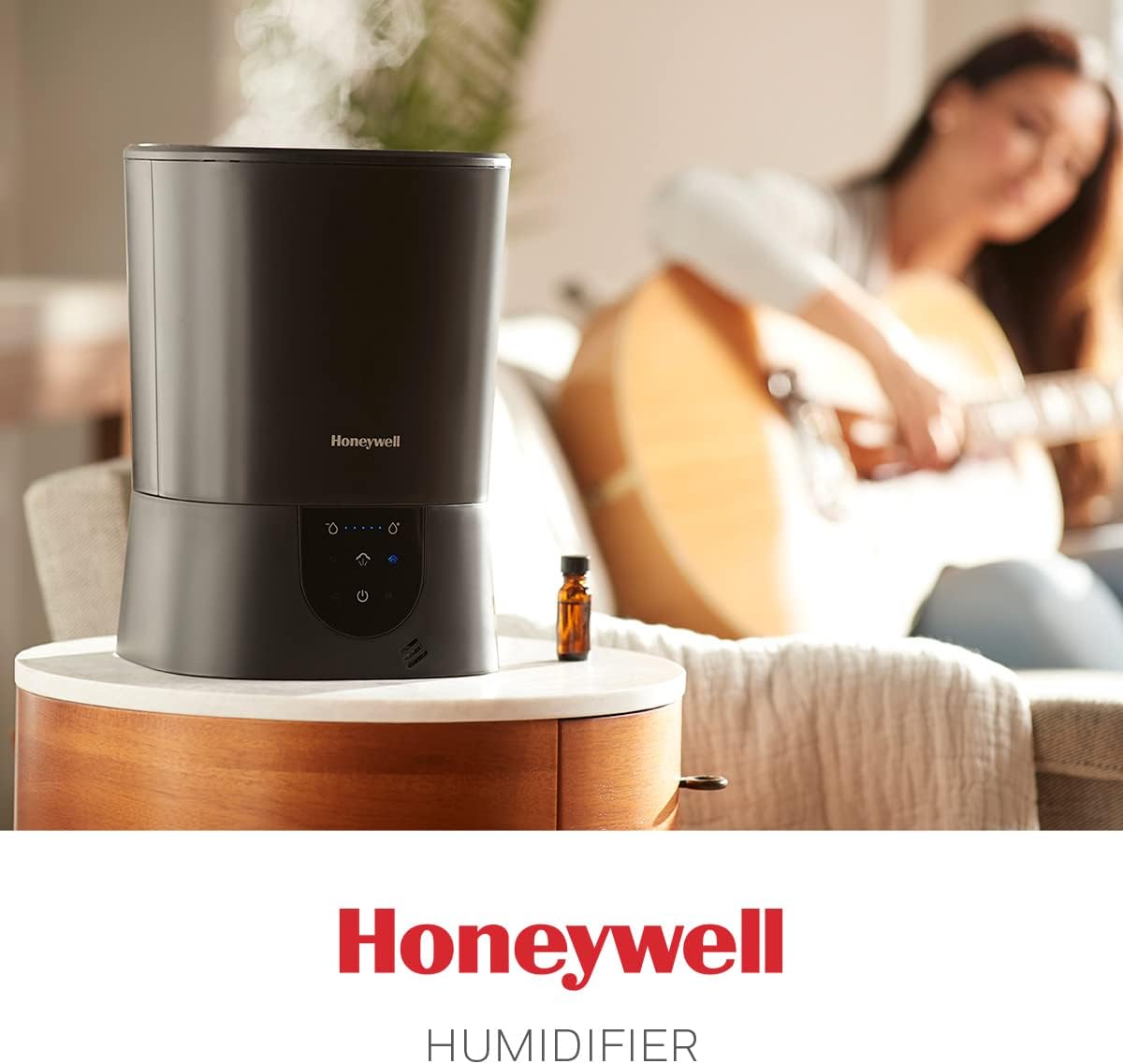 Honeywell Easy-to-Care Filter Free Warm Mist Humidifier, Medium Rooms, 1.5 Gallon Tank – Humidistat for Bedroom, Home or Office Black
