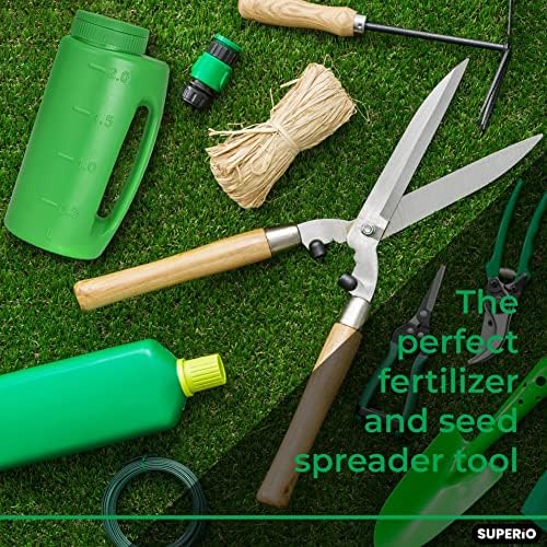 Superio Seed Spreader for Lawn, 2L Handheld Shaker, Dispenser for, Seed, Snow and Ice Melt, Salt, Insect Repellents- Multipurpose Garden Applicator with Adjustable Holes, 68 Oz