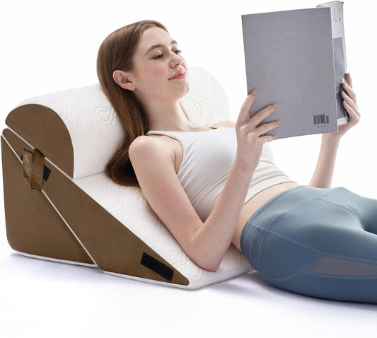Wedge Pillow Set for After Surgery, 3 PCS Bed Wedge Pillow for Sleeping, Memory Foam Orthopedic Back Pillow for Pain Relief and Acid Reflux, Adjustable Post Surgery Pillow Brown