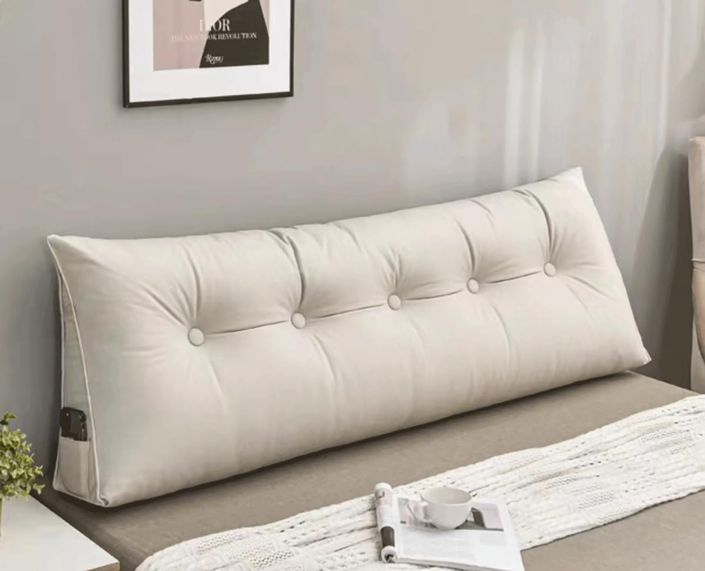 Large Triangular Headboard Pillow Daybed Back Wedge Pillow Bolster Reading Backrest Pillow Body Positioning Support Cushion with Removable Cover(Size:180x20x50cm(70x7.8x20),Color:B)